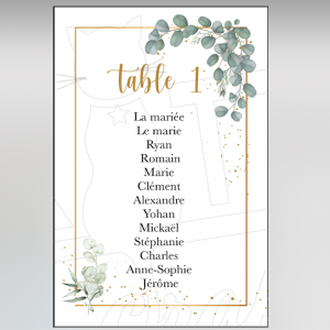 Carte affichette personnalisée plan de table mariage eucalyptus