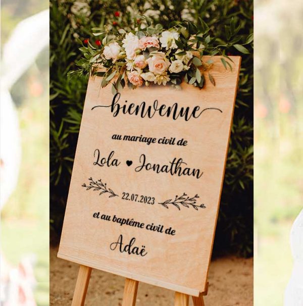 Panneau Bois Naissance « Bonjour Du Monde » – 15x15 Cm, Personnalisable, Pour Annonce Bébé