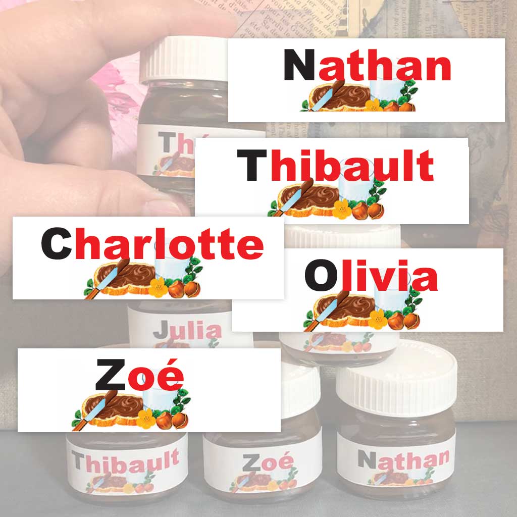 Etiquettes autocollantes prénoms personnalisées pour mini pot de nutella