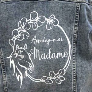 Flocage mariage cheval eucalyptus appelez madame veste jean