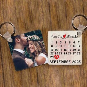 Porte clé personnalisée photo souvenir mariage et calendrier