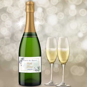 Etiquette personnalisée mariage bouteille champagne lavande or